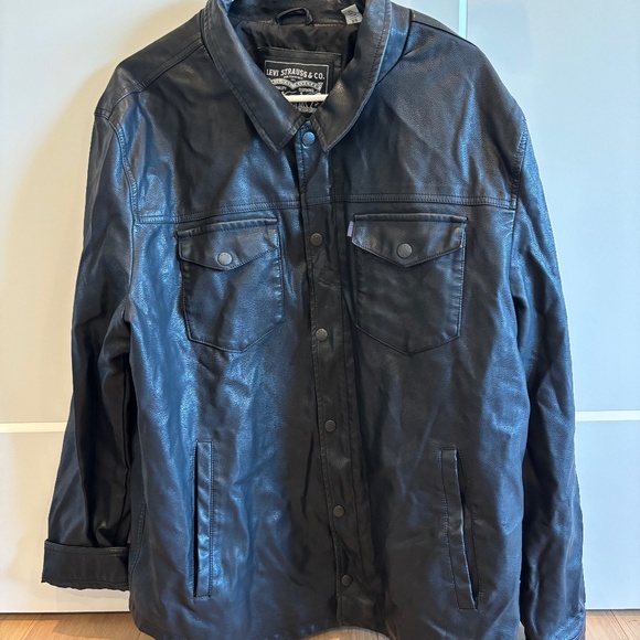 Levi Strauss Levi's Type 3 Black Faux Leather Men's Size XL Trucker Jacket
